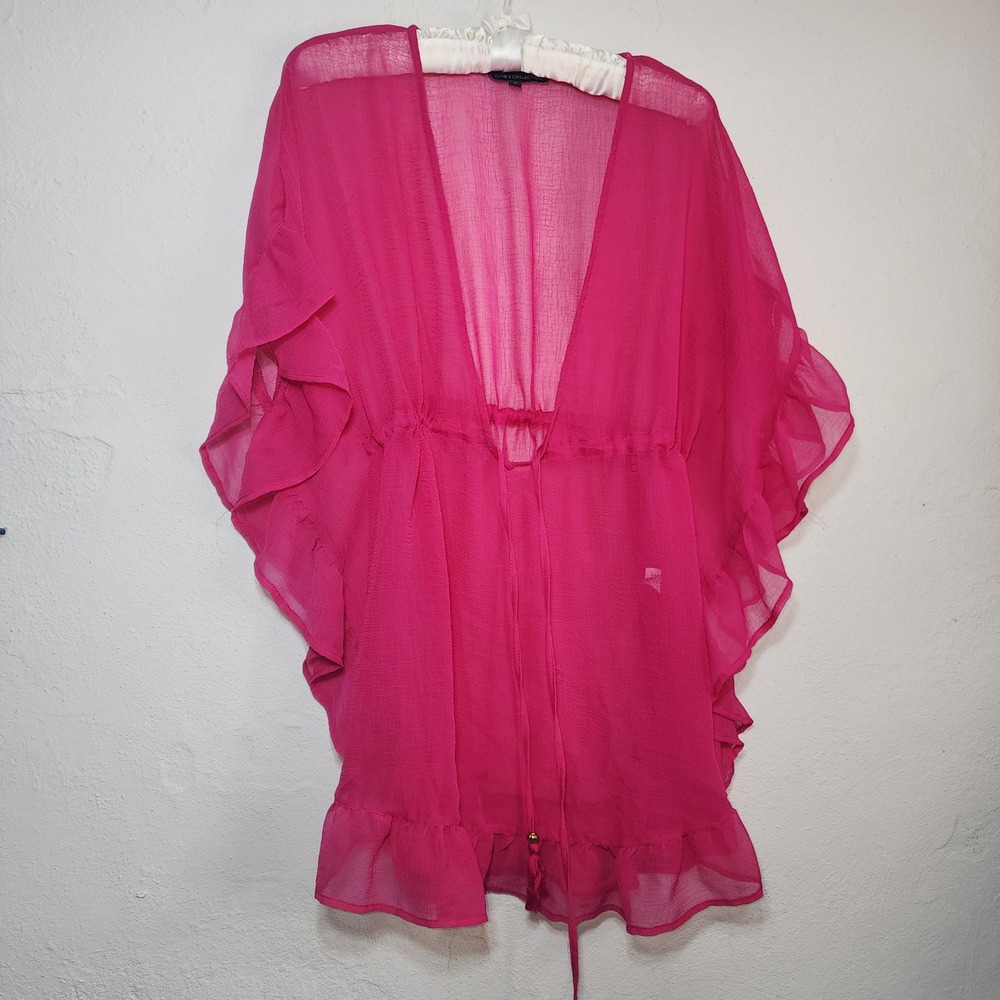 Club Z Collection Kaftan Top Womens Medium Raspberry Pink Ruffle Tassel 5656-452